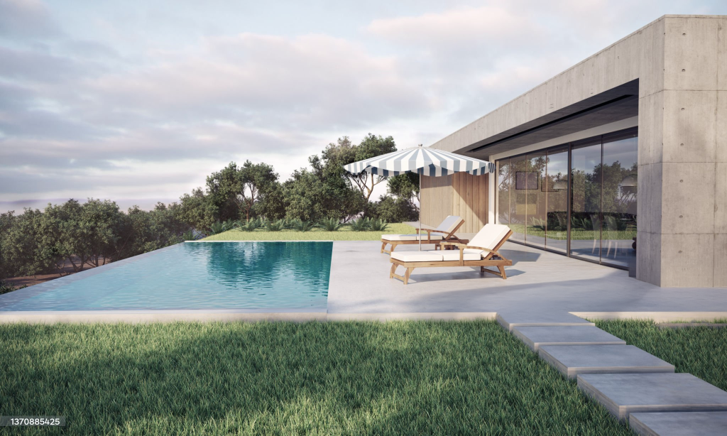 Modern home with pool and landscaped garden